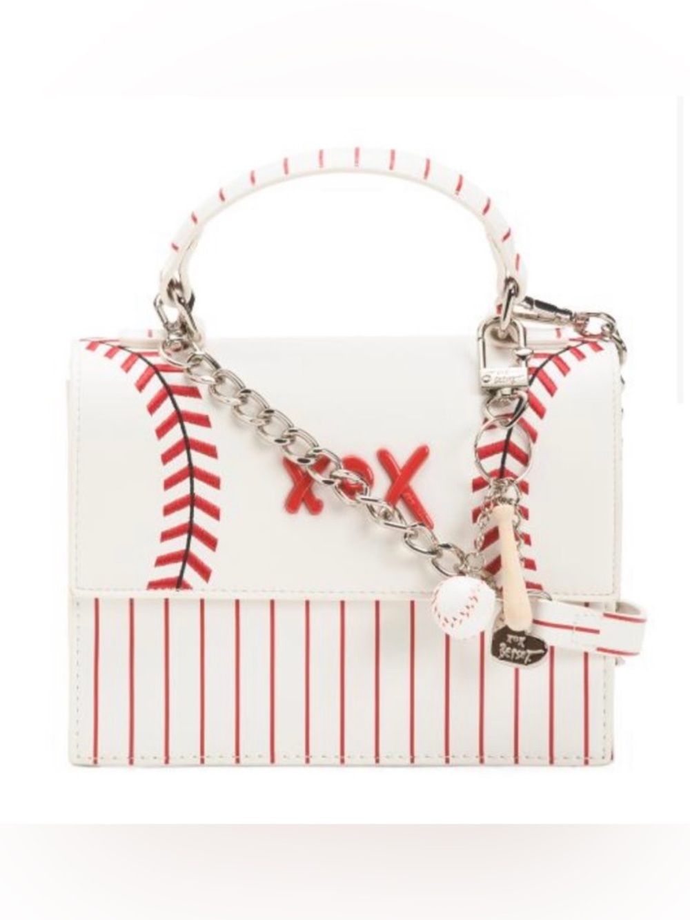 BETSEY JOHNSON Baseball-Themed Leather Crossbody Purse Bag Charms NEW NWT